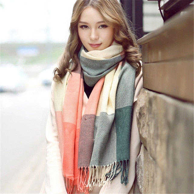 Color Matching Cashmere Plaid Scarf Women New Style for Autumn Winter Thick  Warm Tassels Long Shawl British Fashion Scarf women