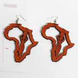 Bohemian Wood Brown Africa Map Drop Earrings