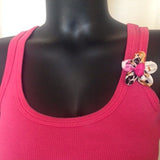 Unisex Pedal Lapel Pin ~white, black, pink, orange, maroon and tan fabric
