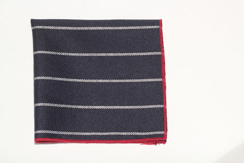 9" x 9" Pocket Square (Navy with white stripes and red trim)