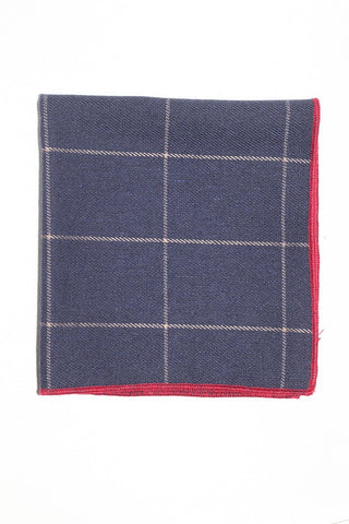 9" x 9" Cotton Pocket Square (Navy, with Tan stripes, and red trim)