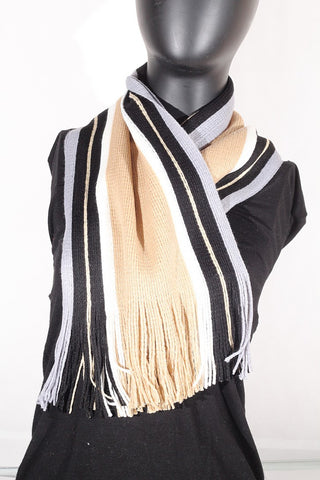Cashmere blend stripped (tan, cream, black and grey) Scarf