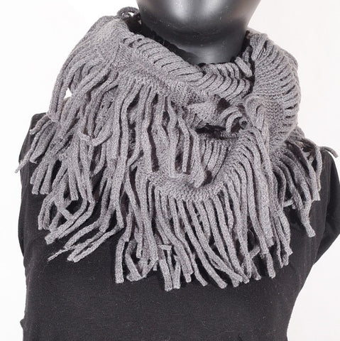 Soft Knitting Wool Fringe Infinity (Dark Grey) Scarf