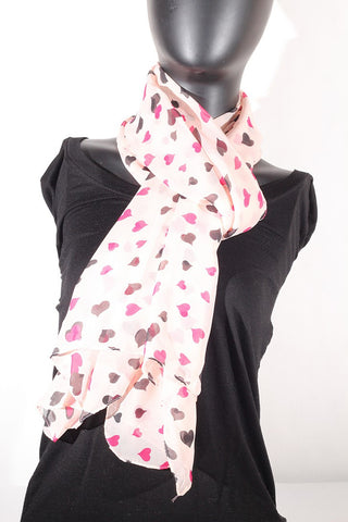 Hearts Printed Chiffon Silk (Pale Pink, Black & Hot Pink) Scarf