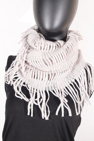 Soft Knitting Wool Fringe Infinity (Light Grey) Scarf