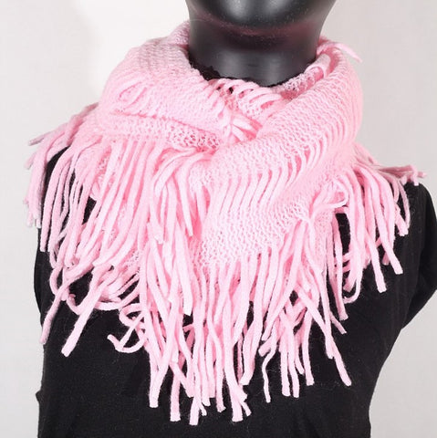 Soft Knitting Wool Fringe Infinity (Light Pink) Scarf