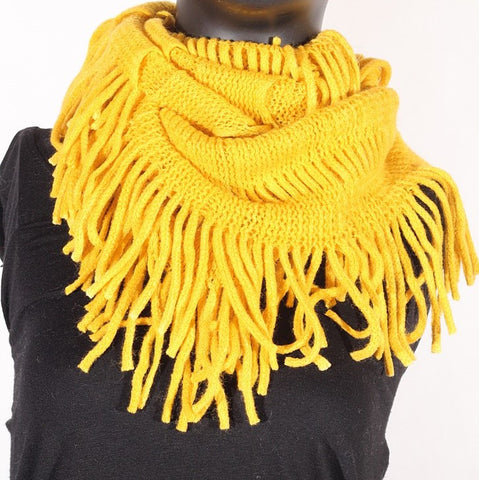 Soft Knitting Wool Fringe Infinity (Mustard Yellow) Scarf
