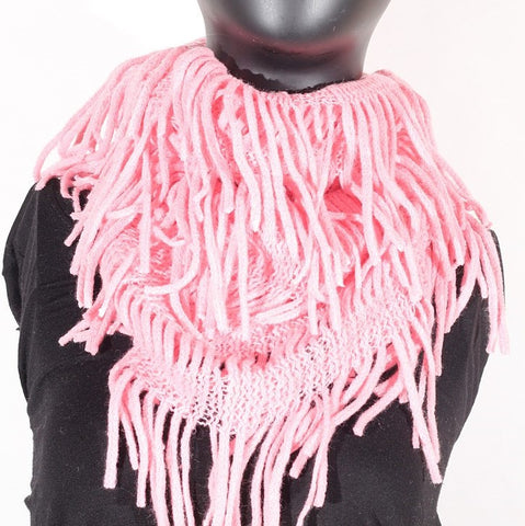 Soft Knitting Wool Fringe Infinity (Rose Pink) Scarf
