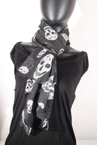Skull Printed Chiffon Silk (Black, & White) Scarf