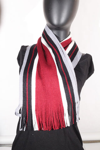 Cashmere blend stripped (deep red, white, black and grey) Scarf
