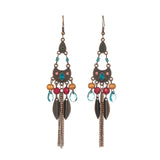 Vintage Feather Tassel Drop Earrings
