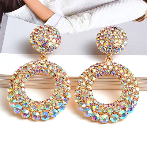 Round Colorful Glam Rhinestone Earrings