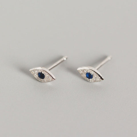 925 Sterling Silver Pavé Blue Evil Eye Stud Earrings