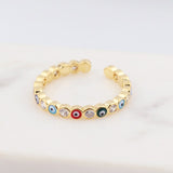 Open Bohemian Rainbow Evil Eye Ring