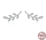 Minimalist 925 Sterling Silver Leaf Earrings Zircon Earrings