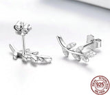 Minimalist 925 Sterling Silver Leaf Earrings Zircon Earrings